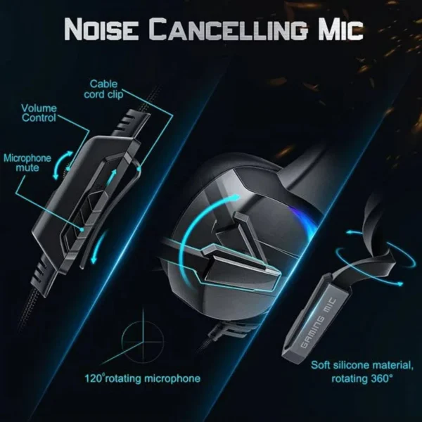 RGB Gaming Headset with Noise Canceling Microphone Surround Sound LED Headphones for PS5 PS4 Xbox One PC Laptop Mac Computer PC - Image 6