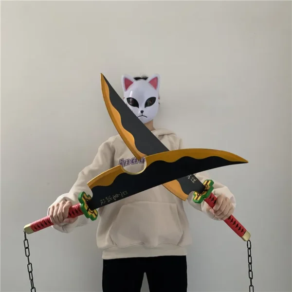 1:1 Tengen Uzui Swords Comics Ver. Demon Slayer Sword Twin Knife Cosplay Weapon Props Carnival Props Safety PU Tanjirou Swords - Image 2