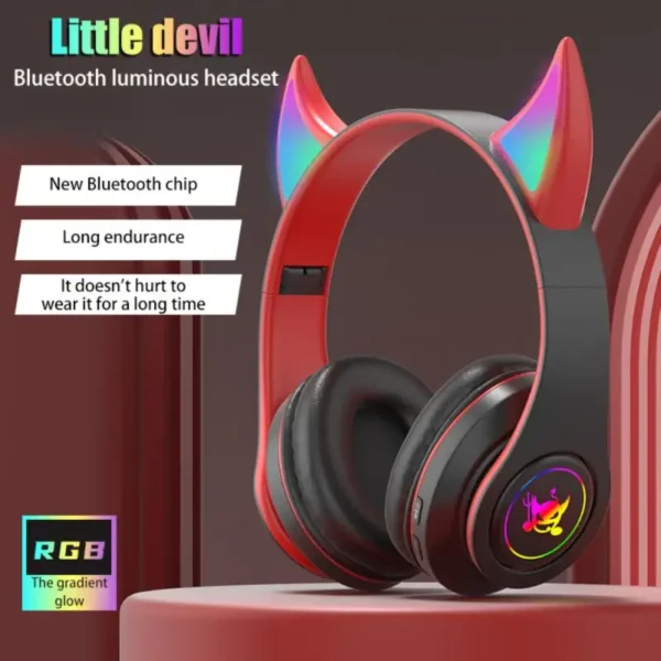 Devil Ear Wireless Headphones Gamer Girl Boy RGB Cute Cat Ears Headset With Microphone Stereo Music Earphone Children's Gifts - Image 3