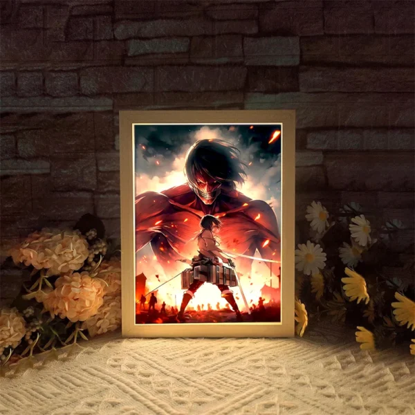 Attack on Titan Anime Figure Light Painting Photo Frame Levi Mikasa Action Collection Led Night Light Christmas 2024 Kids Gifts - Image 3