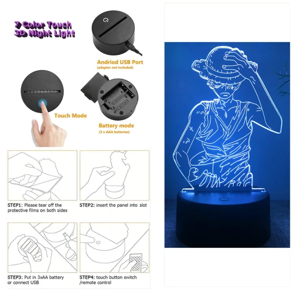 One Piece Figures Zoro Luffy Anime Sex Figurine LED Night Lights Action Figure 3D Lamp Color Changing Toys Doll Usopp Xmas Gifts - Image 8