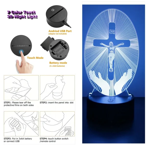 3D Lamp Jesus Cross LED Night Light Friends Xmas Easter Crucifix Optical Illusion Nightlight Table Lamps Room Decor Toys Gifts - Image 7