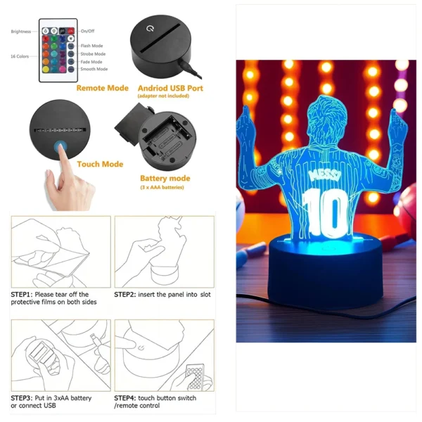 3D Lamp Illusion LED Night Light Football Character Messi Luminous Touch Child Nightlight Kids BedRoom Decor Table Lamps Gifts - Image 7
