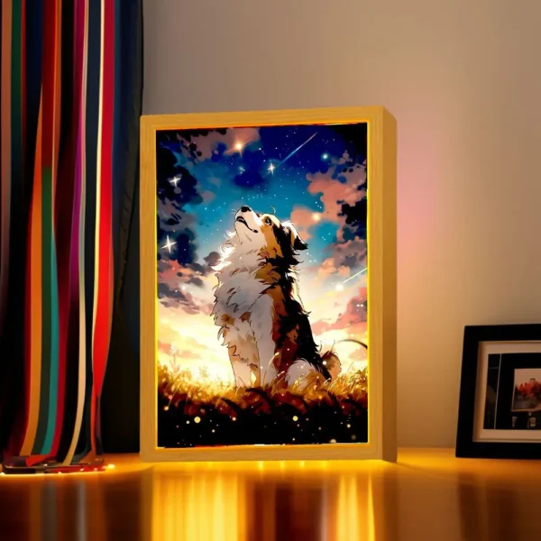 Cute puppy Light Painting Picture Frame Kawaii Led Night Light Home Wall Bedside Table Room Decor Kids Christmas Gifts Moon Lamp - Image 4