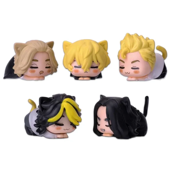 6Pcs/1Set Anime Tokyo Avengers Q Version Napping Caty Manjiro Sano Model Baji Keisuke Toys Lying Down Set Ornament Car Doll - Image 2