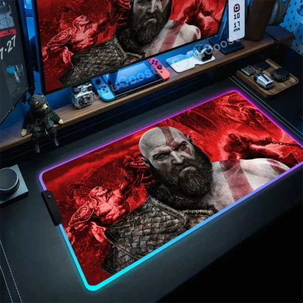 Gaming God Of War LED Backlight Mousepad Large Gamer RGB Keyboard Desk Mats Non-Slip Natural Rubber Carpet Xxl Glowing Mouse Pad - Image 7