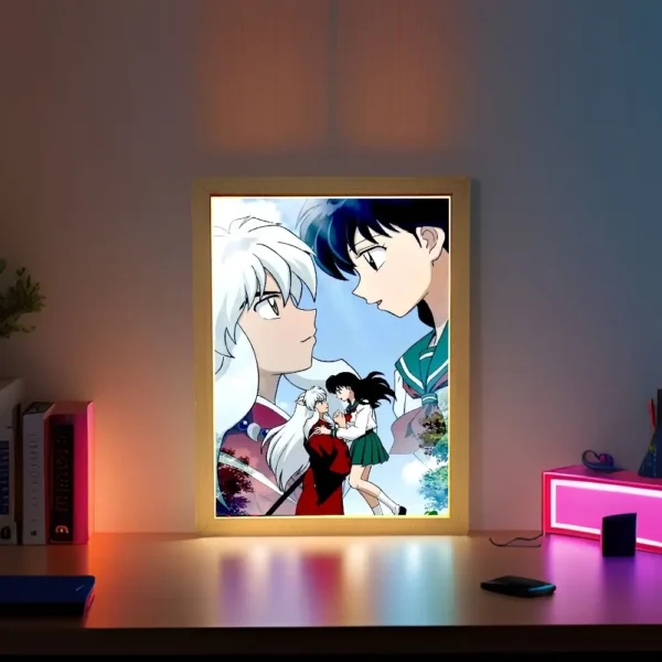 Anime Figure Inuyasha Light Painting Photo Frame Led Night Light Home Bedroom Bedside Table Decoration Christmas Gifts Moon Lamp - Image 3