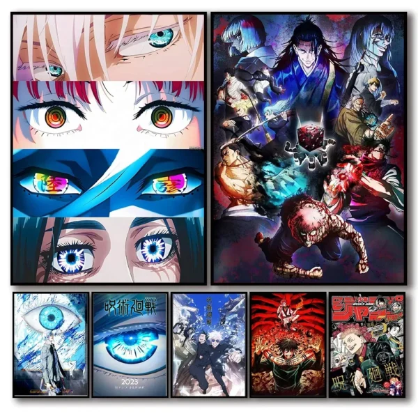 Pop Anime Jujutsu Kaisen Poster Aesthetic Set Gojo Eyes sukuna Manga Canvas Print Wall Art Home Kids Kawaii Room Decor Gift