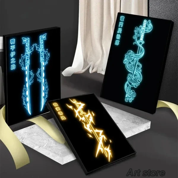 Neon Effect Japan Anime Demon Slayer Canvas Painting Tanjiro Nezuko Character Posters Wall Art Print Pictures for Room Decor - Image 4