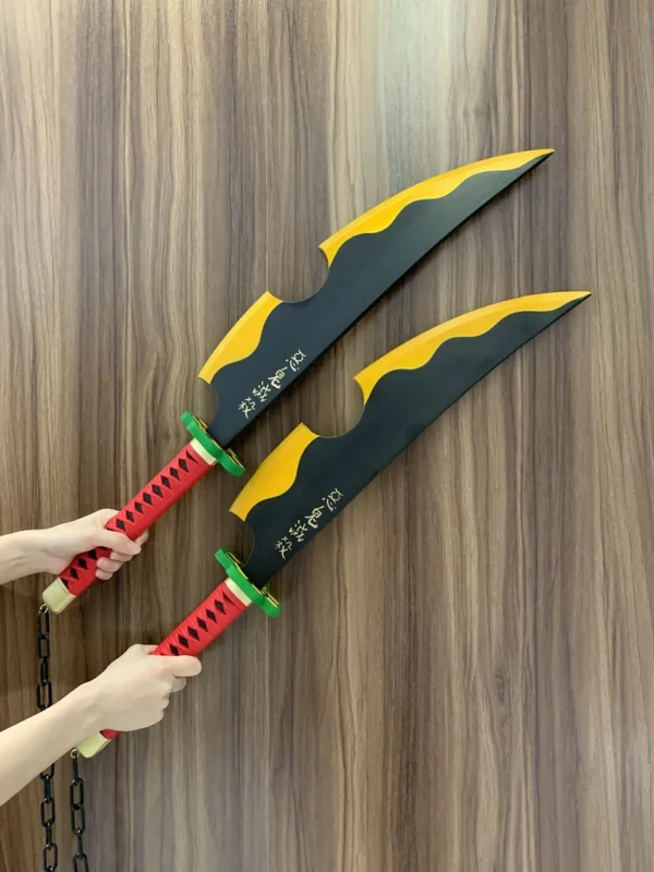 1:1 Tengen Uzui Swords Comics Ver. Demon Slayer Sword Twin Knife Cosplay Weapon Props Carnival Props Safety PU Tanjirou Swords - Image 6