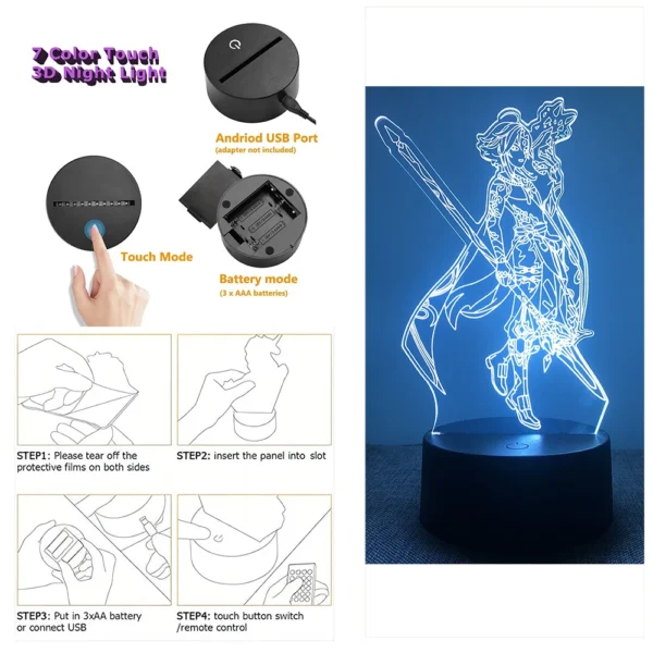 3D Lamp Anime Figures Genshin Impact 3D Night Light Raiden Shogun PVC Model Gamer Lamp Decoration Bedroom Lights Kids Toys Gifts - Image 6