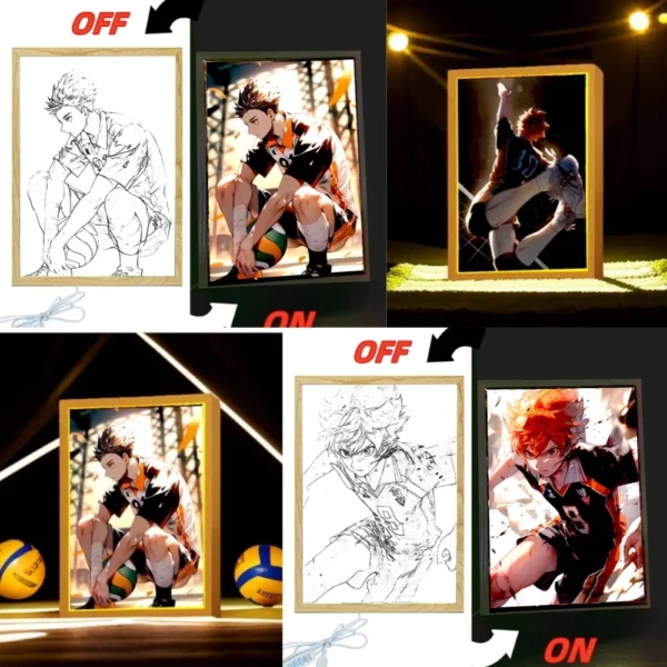 Anime Figures Haikyuu!! Light Painting Photo Frame Shoyo Hinata Action Figures PVC Collector Led Night Light Kid Birthday Gifts