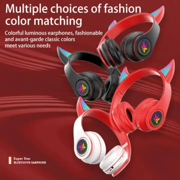 Devil Ear Wireless Headphones Gamer Girl Boy RGB Cute Cat Ears Headset With Microphone Stereo Music Earphone Children's Gifts - Image 6