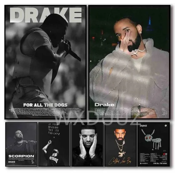 Black and White Drake Concert Cover Poster Aesthetic Pop Rapper Music Album for All The Dogs Canvas Print Wall Art Room Decor