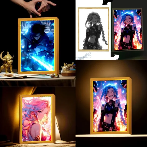 Anime Figure League of Legends Figures Light Painting Photo Frame Night Light Action Figures Gaming Room Decor Christmas Gifts
