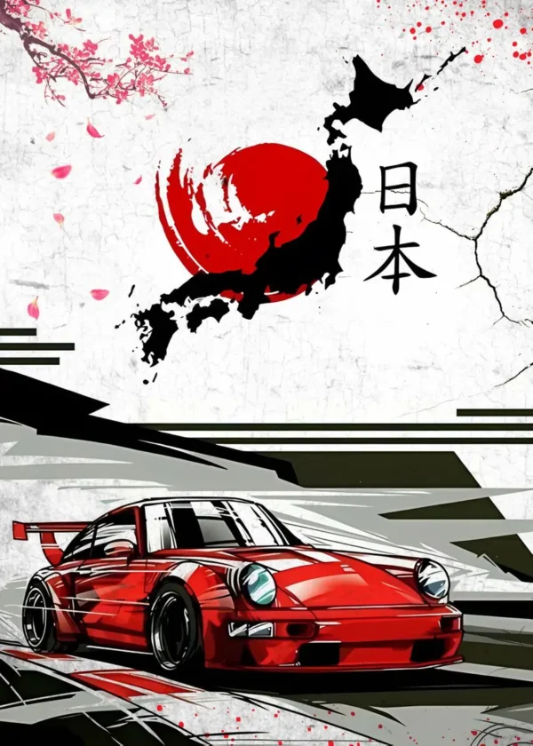 Japanese Samurai JDM Car GTR Anime Sun Canvas Poster Aesthetic Wall Art Mural for Home Decor Room Decoration and Gift - Image 7