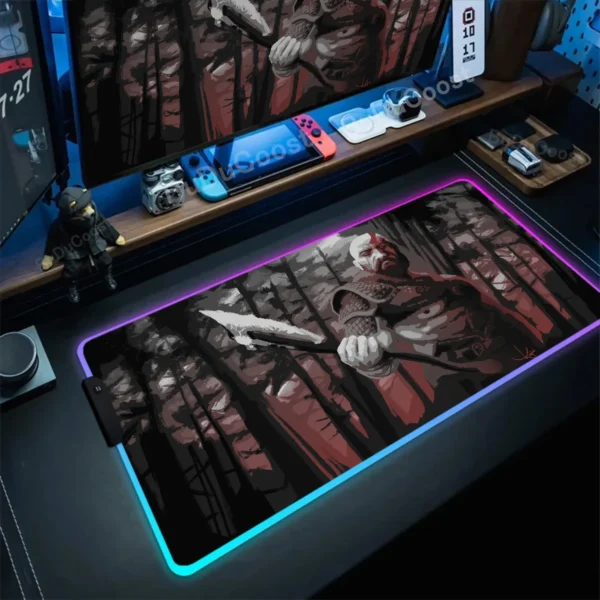 Gaming God Of War LED Backlight Mousepad Large Gamer RGB Keyboard Desk Mats Non-Slip Natural Rubber Carpet Xxl Glowing Mouse Pad - Image 12