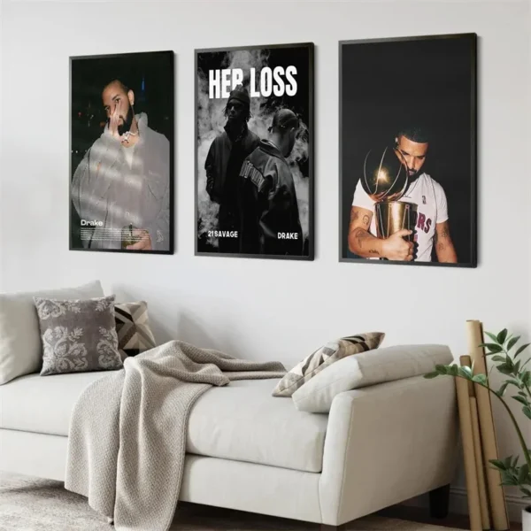 Black and White Drake Concert Cover Poster Aesthetic Pop Rapper Music Album for All The Dogs Canvas Print Wall Art Room Decor - Image 2