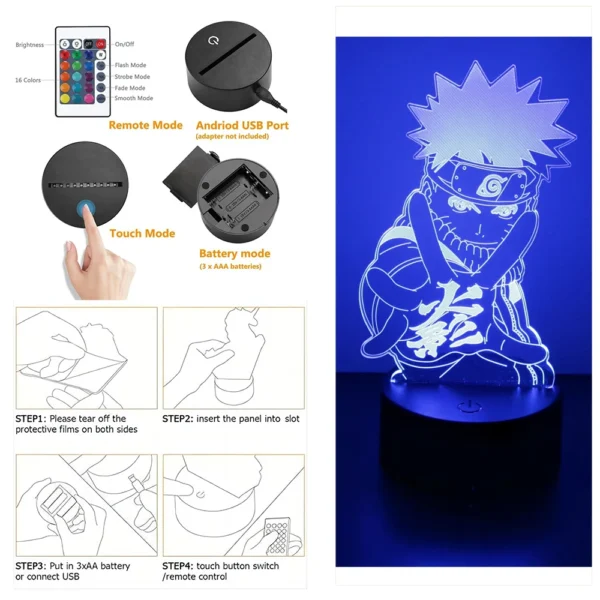 Naruto Anime Figures 3D Lamp Optical Lllusion Naruto Figurine Led Night Lights Color Changing Action Figure Model Doll Toys Gift - Image 7