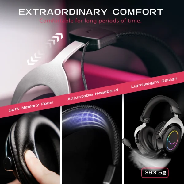 FIFINE Gaming Headset with Stereo Sound/Detachable MIC/RGB/Line Control,Over-Ear Headphone for PC PS4 PS5 Xbox -AMPLIGAME H3 - Image 5