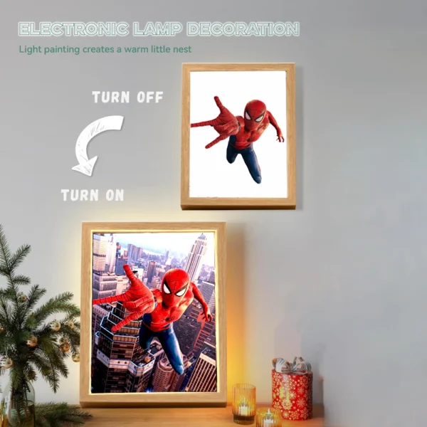 Anime Figure Light Painting Photo Frame spiderman Man Spider Zipka Led Night Light Home Bedroom Decor Christmas Gifts Moon Lamp - Image 4