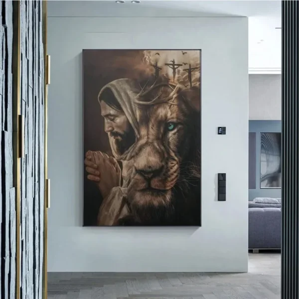 Bible Jesus, Lion, and Warrior Classic Christian Mural Art Poster Canvas Painting Living Room Decoration Gift - Image 3