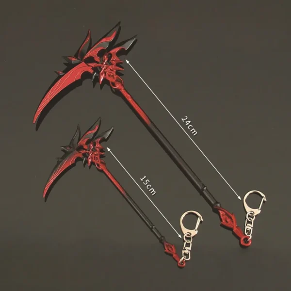 New Anime Genshin Impact Keychain Red Moon Shaped Sickle Weapons Metal Key Ring Samurai Game Peripherals Accessories Gift Toys - Image 2