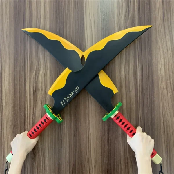 1:1 Tengen Uzui Swords Comics Ver. Demon Slayer Sword Twin Knife Cosplay Weapon Props Carnival Props Safety PU Tanjirou Swords