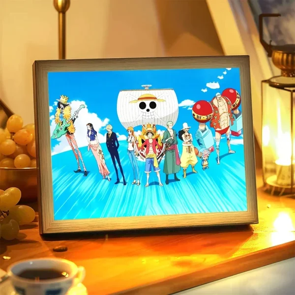 Anime Figure One Piece Light Painting Photo Frame Action Figures Zoro Luffy Led Night Light Birthday Christmas Gifts Moon Lamp - Image 2