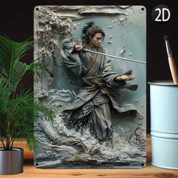 1Pc vintage metal japanese ninja samurai wall art plaque sign perfect for cafe man cave bars garden home room clubs garage decor - Image 3