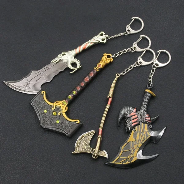 New God of War 5 Ragnarok Keychain Thor's Hammer Mjolnir Key Chain Levitan's Axe Keyring Blades of Exile Chaos Game Accessories