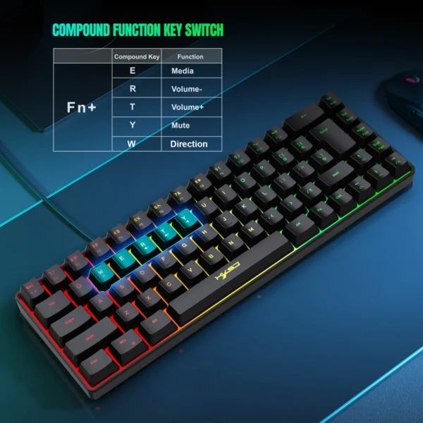 68 Keys Gaming Keyboard USB Wired Portable 20 RGB Backlight Keyboard for Windows Laptops Computer - Image 5