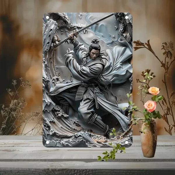 1Pc vintage metal japanese ninja samurai wall art plaque sign perfect for cafe man cave bars garden home room clubs garage decor - Image 8