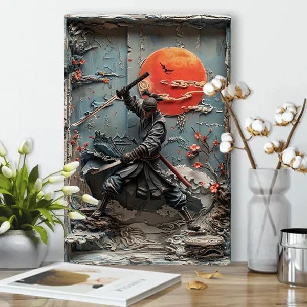 1Pc vintage metal japanese ninja samurai wall art plaque sign perfect for cafe man cave bars garden home room clubs garage decor - Image 9