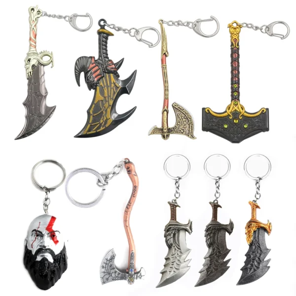 New God of War 5 Ragnarok Keychain Thor's Hammer Mjolnir Key Chain Levitan's Axe Keyring Blades of Exile Chaos Game Accessories - Image 2