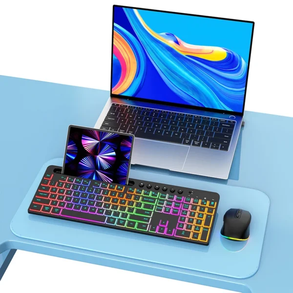 2.4G Wireless Keyboard and Mouse Combo with Tablet/Phone Holder RGB Backlit Full Size Ergonomic Keyboard for PC Laptop - Image 7