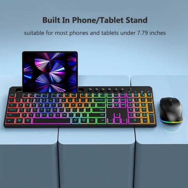 2.4G Wireless Keyboard and Mouse Combo with Tablet/Phone Holder RGB Backlit Full Size Ergonomic Keyboard for PC Laptop - Image 2