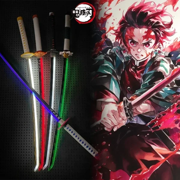 Luminous Demon Slayer Katana LED Light Sword Anime Kimetsu No Yaiba Giyuu Cosplay Prop Real Size Japanese Katana Samurai Sabre