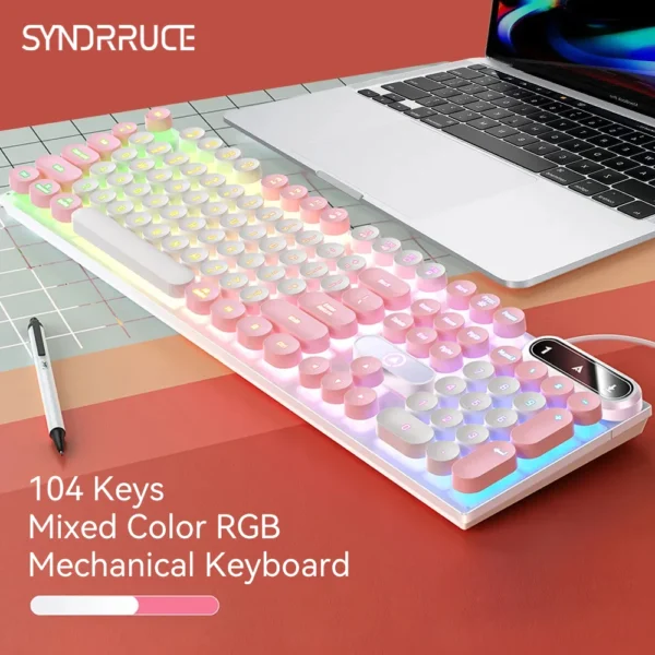 Mechanical Keyboard 104Keys Compact Blue /Red Switch Cooling RGB Keypad Ergonomic Wired Keyboard for Gaming Office Internet Cafe - Image 2