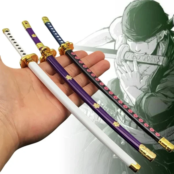 26cm Roronoa Zoro Katana Series Keychain One Metal Sword OP Anime Cosplay Knife Piece Collection Ninja Samurai Weapon Model Gift