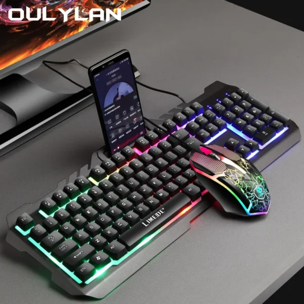 NEW Keyboard T21 Backlit Wired USB Game and Mouse Set 104 Keys Luminous Computer Accessories Mechanical Touch Feel Keyboards