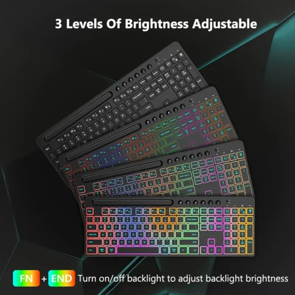 2.4G Wireless Keyboard and Mouse Combo with Tablet/Phone Holder RGB Backlit Full Size Ergonomic Keyboard for PC Laptop - Image 3