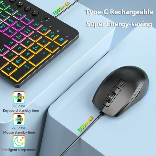 2.4G Wireless Keyboard and Mouse Combo with Tablet/Phone Holder RGB Backlit Full Size Ergonomic Keyboard for PC Laptop - Image 5