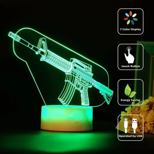 Game Rifle 3d Led Night Light Gaming Desktop Room Decoration Game Atmosphere Light Table Lamp Birthday Christmas Gifts for Boys - Image 3