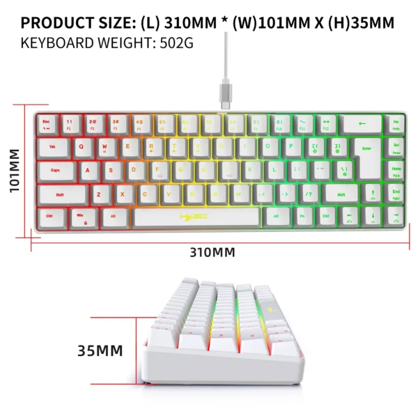 68 Keys Gaming Keyboard USB Wired Portable 20 RGB Backlight Keyboard for Windows Laptops Computer - Image 6